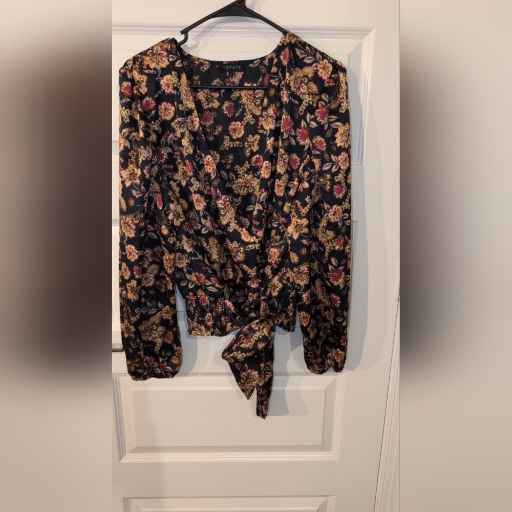 1. State Black and Gold Floral Blouse